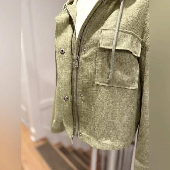 NWOT Anthropologie Avec Les Filles Tweed Cropped Hooded Jacket • Artichoke • M - Picture 7 of 12